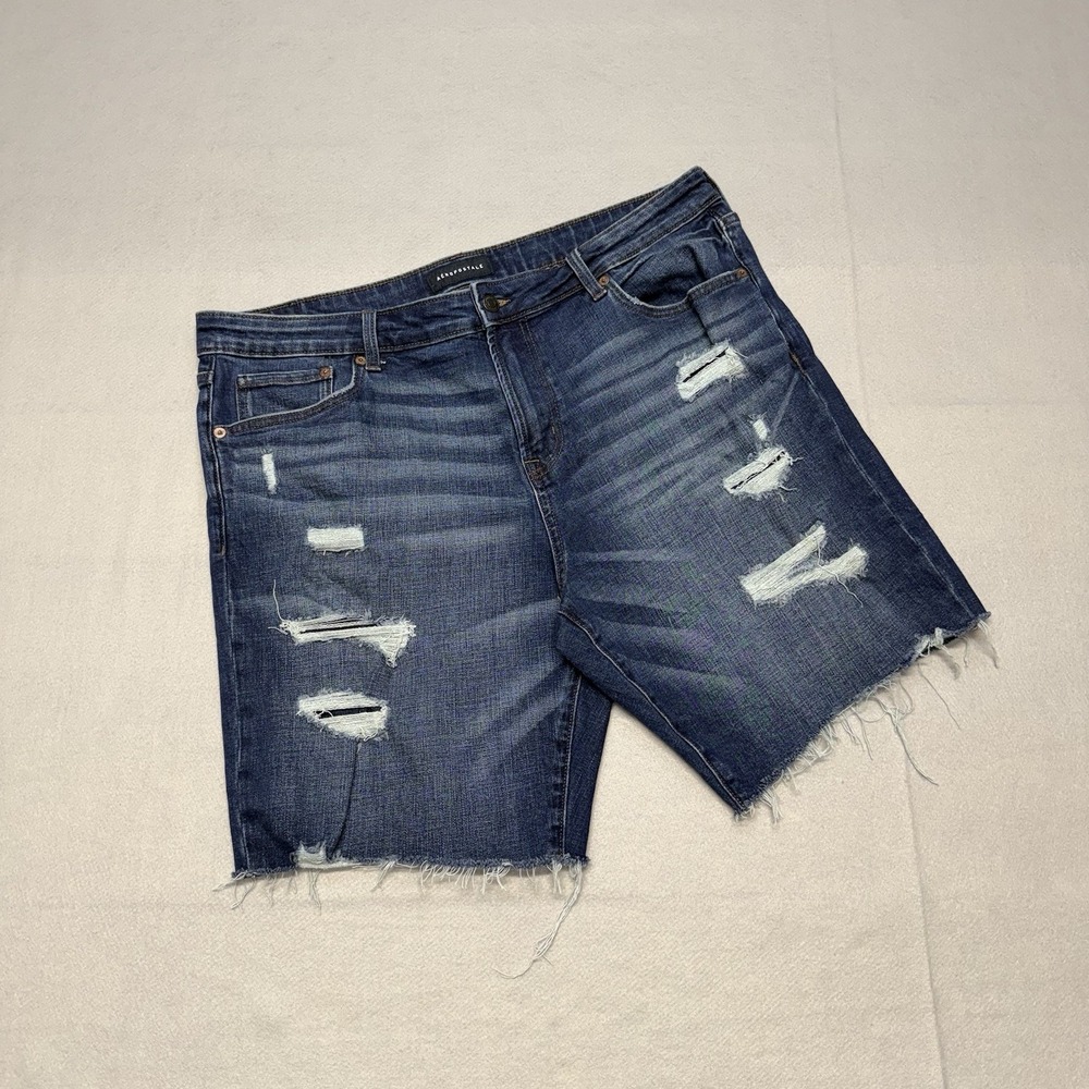 Aeropostale Mens Slim Denim Jorts Size 38 Blue Distressed Raw Hem Casual Shorts